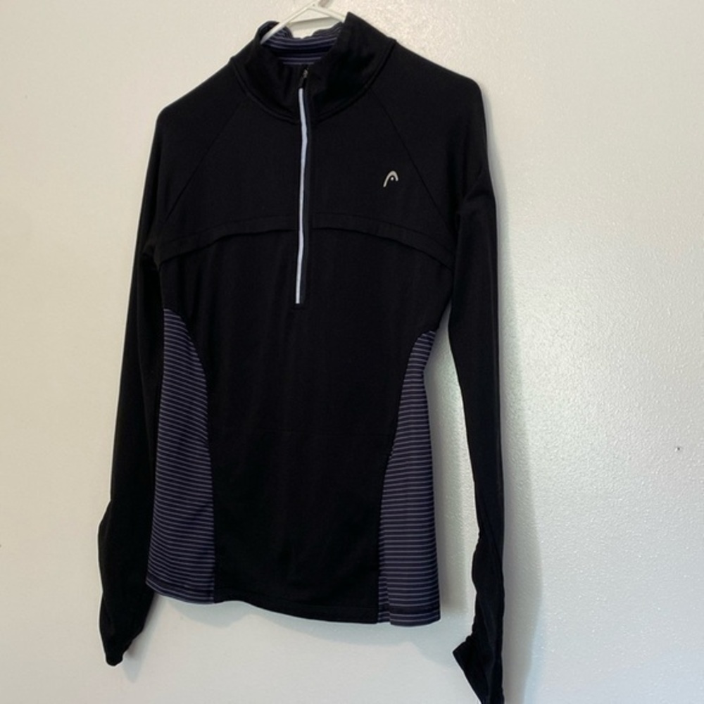 HEAD mid zip blk and purple thumb hole long sleeve pocket shirt medium